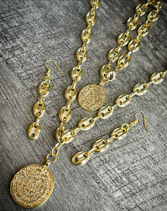 SACRED COIN COLLECTION - Oval Chain Earrings in Gold - SC012