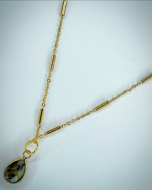 RAW Dalmation Jasper Teardrop Necklace in Gold - RA035