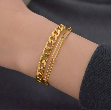 HEAVY METAL COLLECTION - Double Layered Chain Bracelet in Gold - HM073