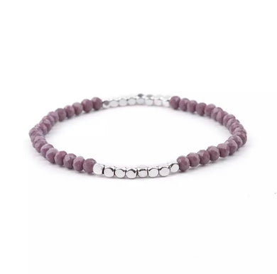 ENLIGHT COLLECTION - Matte Purple Czech Bead with Silver Bracelet - EC028
