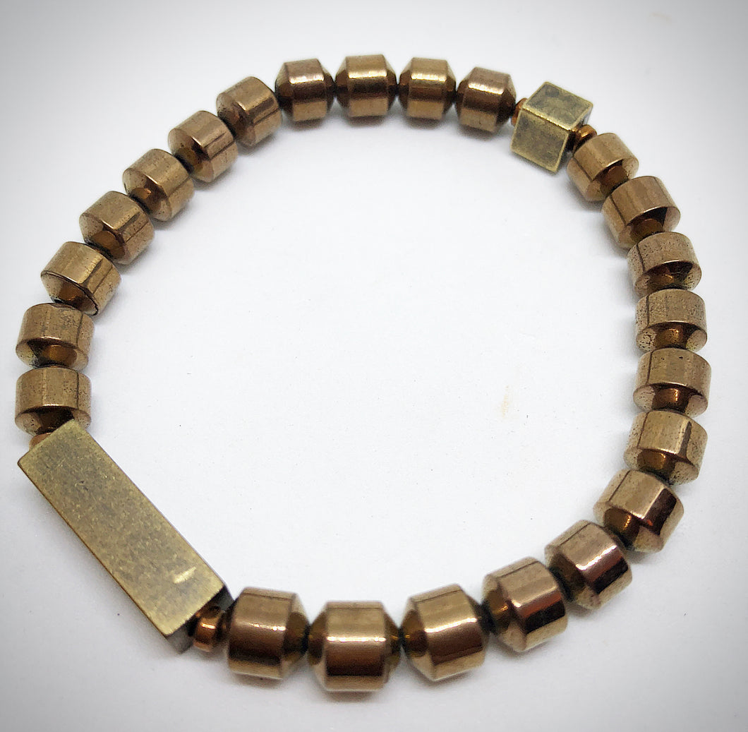 bronze hematite and bar bracelet semi precious natural stone