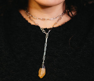 RAW COLLECTION - Citrine Stone on Silver Link Chain (Adjustable)
