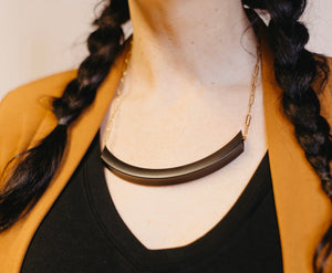 HEAVY METAL COLLECTION - Thick Black Bar on Gold Chain