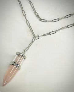 RAW Rose Quartz Bullet Necklace in Silver