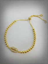 HEAVY METAL COLLECTION - Rhinestone Lips Beaded Bracelet in Gold
