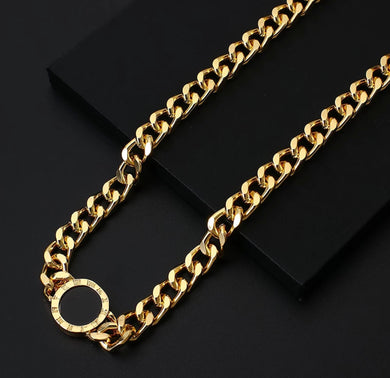 HEAVY METAL Black Roman Numeral Cuban Chain Necklace in Gold - HM031