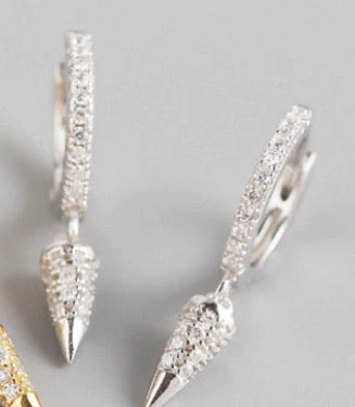 HEAVY METAL COLLECTION - Small Rhinestone Spike Earrings in Silver - HM044S