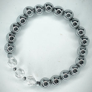 RAW - Triple Quartz Polygon and Silver Hematite Bracelet - RA043