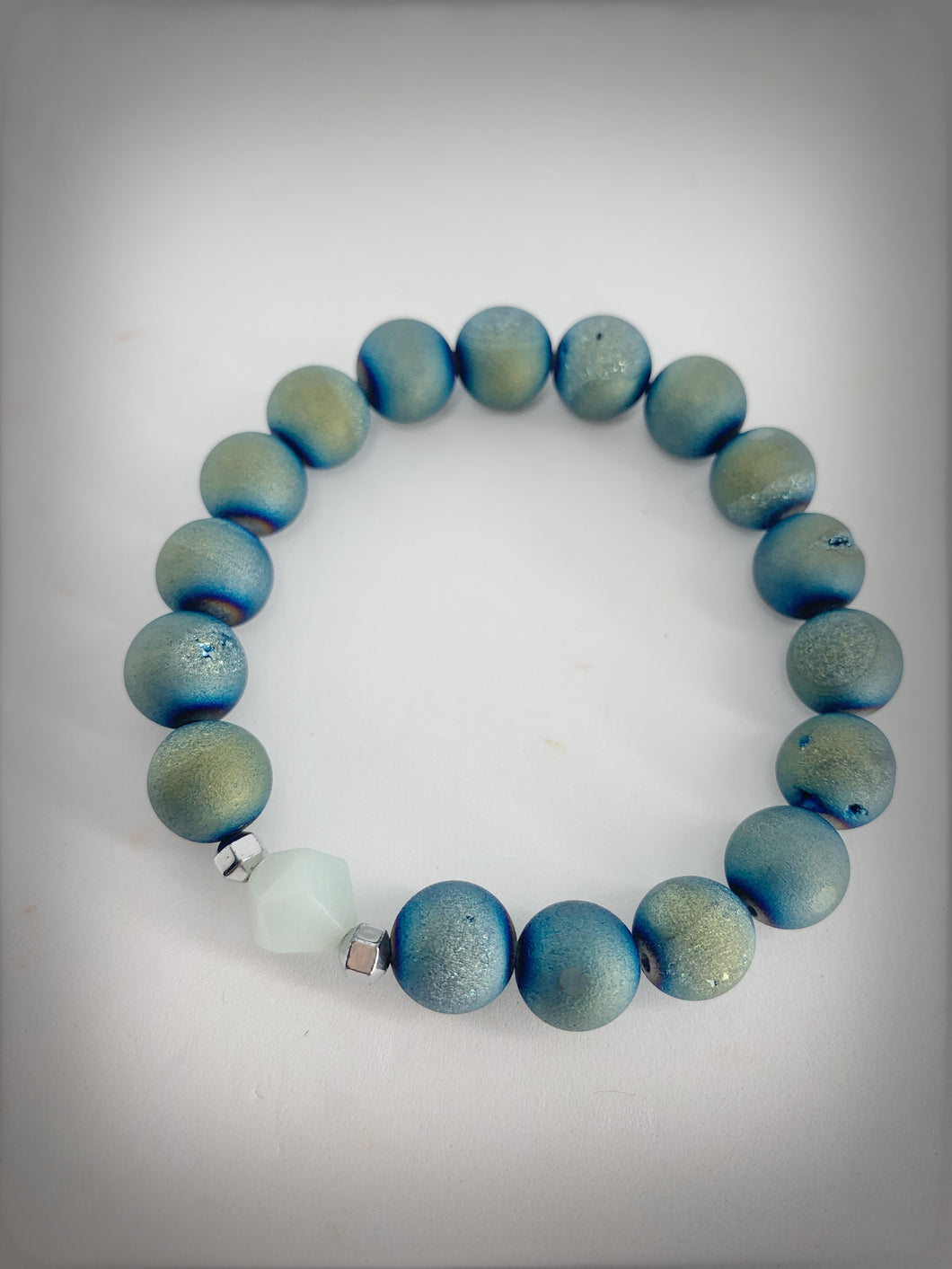 RAW COLLECTION - Amazonite Polygon Stone with Blue Druzy Beads - RA022