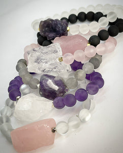 RAW Quartz Stone with Matte Rose Quartz Beads