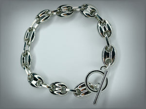 HEAVY METAL COLLECTION - Silver Oval Chain Link Toggle Bracelet - HM072