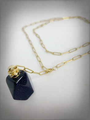 RAW COLLECTION - Bluestone Stone Essential Oil Bottle on Gold Link Chain (Adjustable)