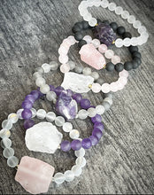 RAW Amethyst Stone with Matte Grey Quartz Beads