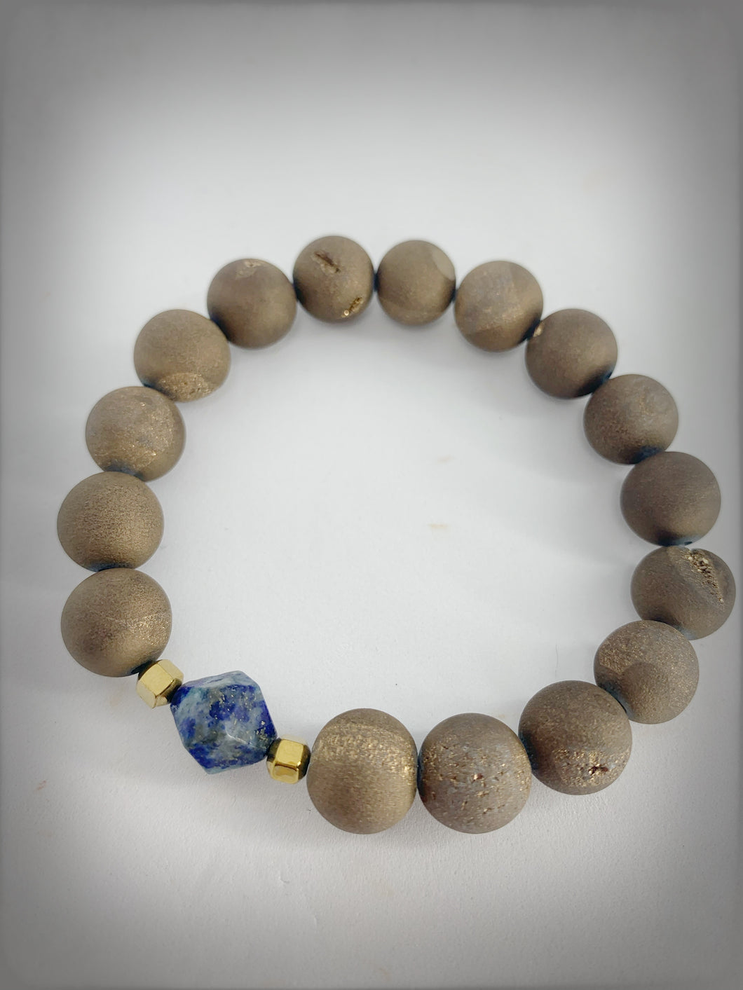 RAW COLLECTION - Lapis Polygon Stone with Gold Druzy Beads - RA009
