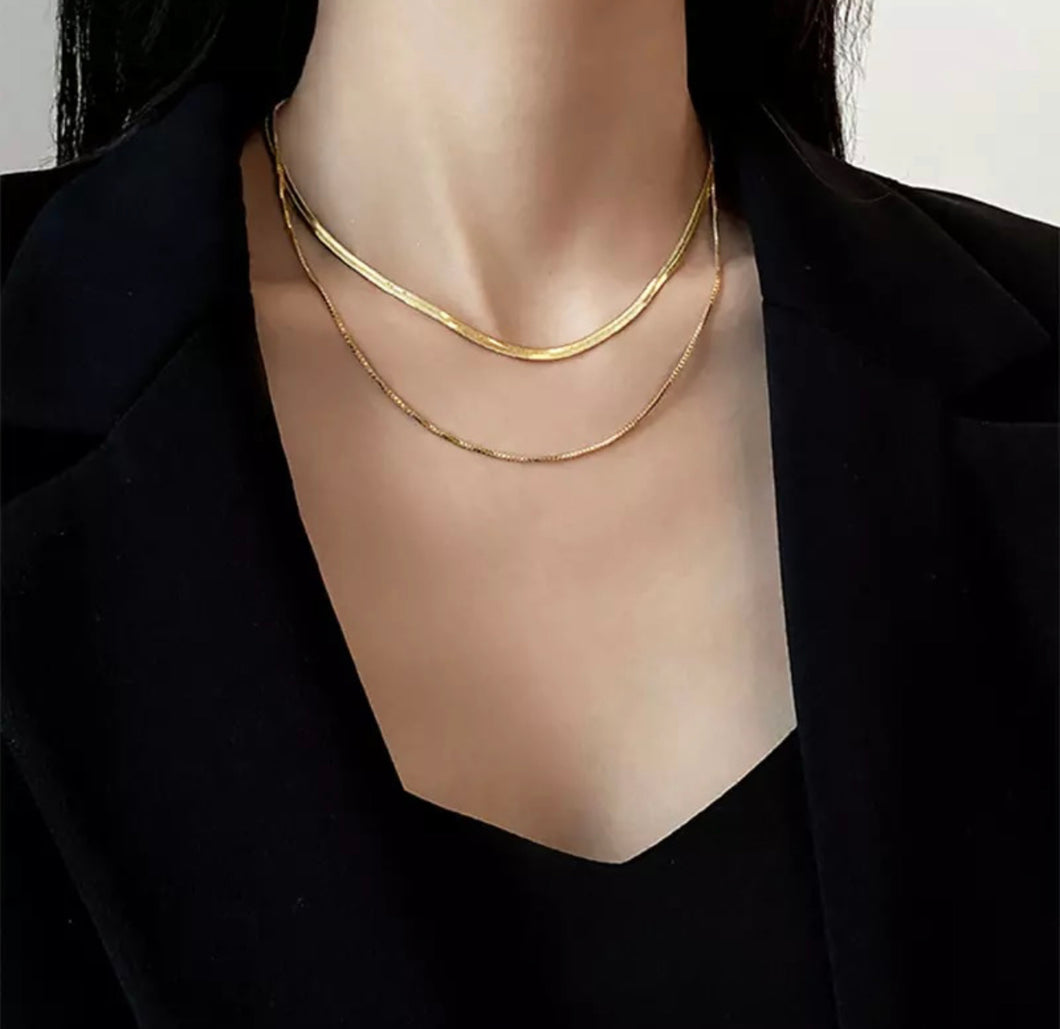 HEAVY METAL Double Layered Snake Chain Necklace in Gold - HM090G