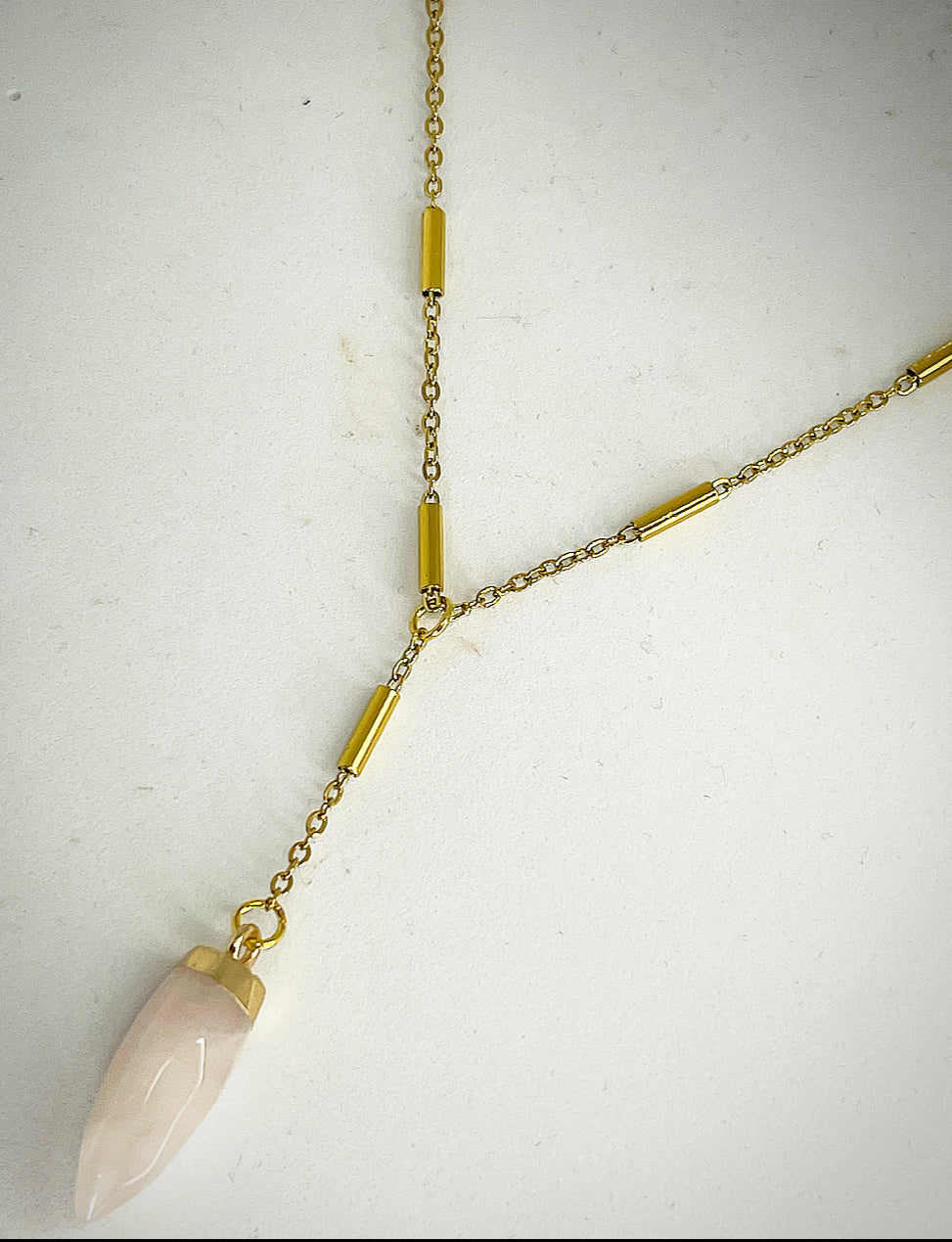 RAW Rose Quartz Drop Necklace in Gold - RA024