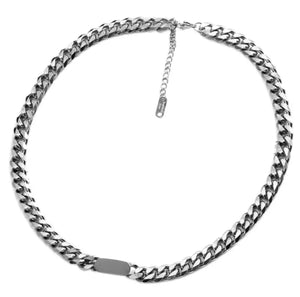 HEAVY METAL Cuban Chain with Plate Necklace in Silver - HM028