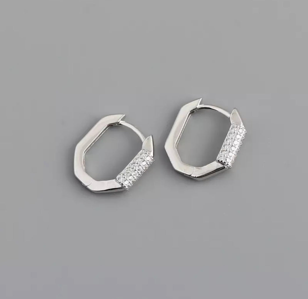 HEAVY METAL COLLECTION - Rhinestone Clasp Earrings in Silver - HM107S