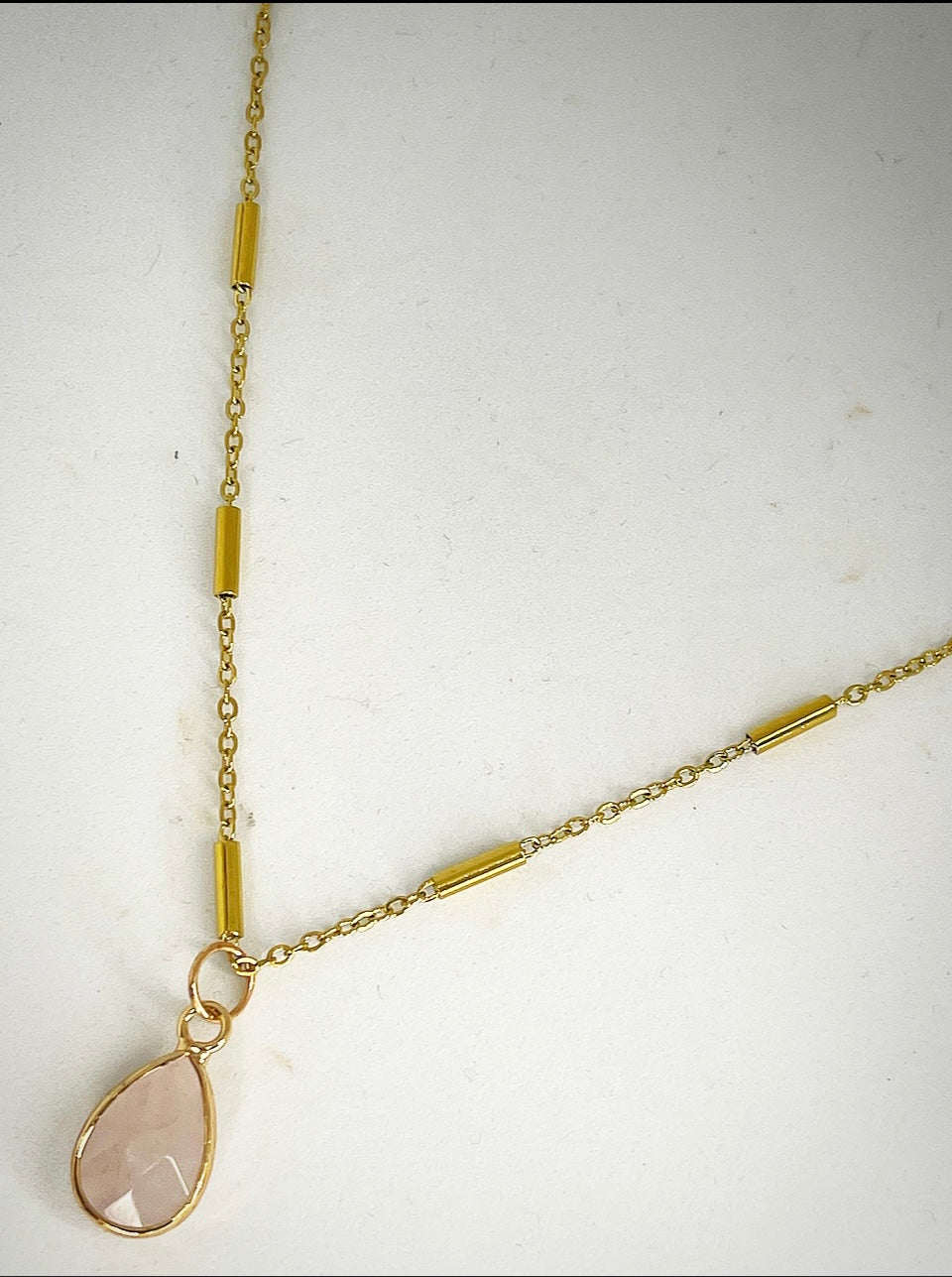 RAW Rose Quartz Teardrop Necklace in Gold - RA023