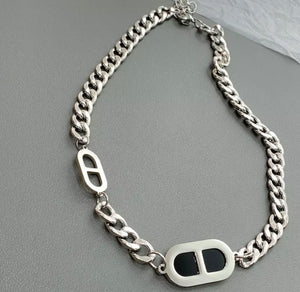 HEAVY METAL Black Enamel Infinity Necklace in Silver - HM045