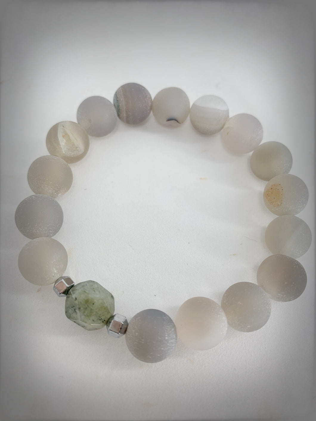 RAW COLLECTION - Laborodite Polygon Stone with Grey Agate Druzy Beads - RA007