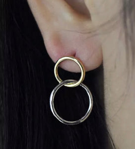 HEAVY METAL COLLECTION - Mixed Metal Circle Earrings in Gold and Silver - HM111