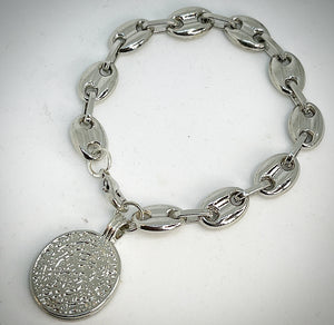SACRED COIN COLLECTION- Large Link Oval Chain Bracelet w/ Sacred Coin in Silver - SC010