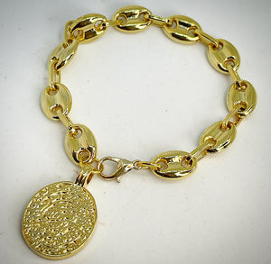 SACRED COIN COLLECTION- Large Link Oval Chain Bracelet w/ Sacred Coin in Gold - SC011