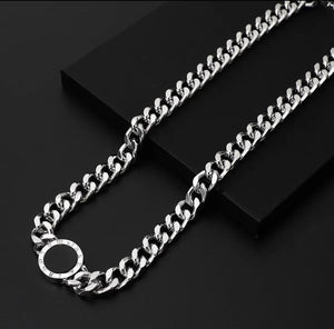 HEAVY METAL Black Roman Numeral Cuban Chain Necklace in Silver - HM041