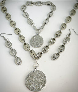 SACRED COIN COLLECTION - Oval Chain Earrings in Silver - SC013