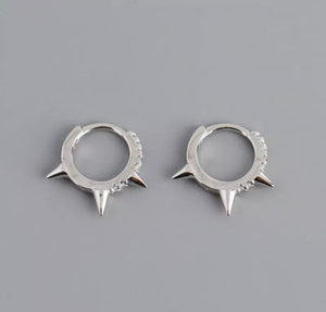 HEAVY METAL COLLECTION - Rhinestone Triple Spike Earrings in Silver - HM106S