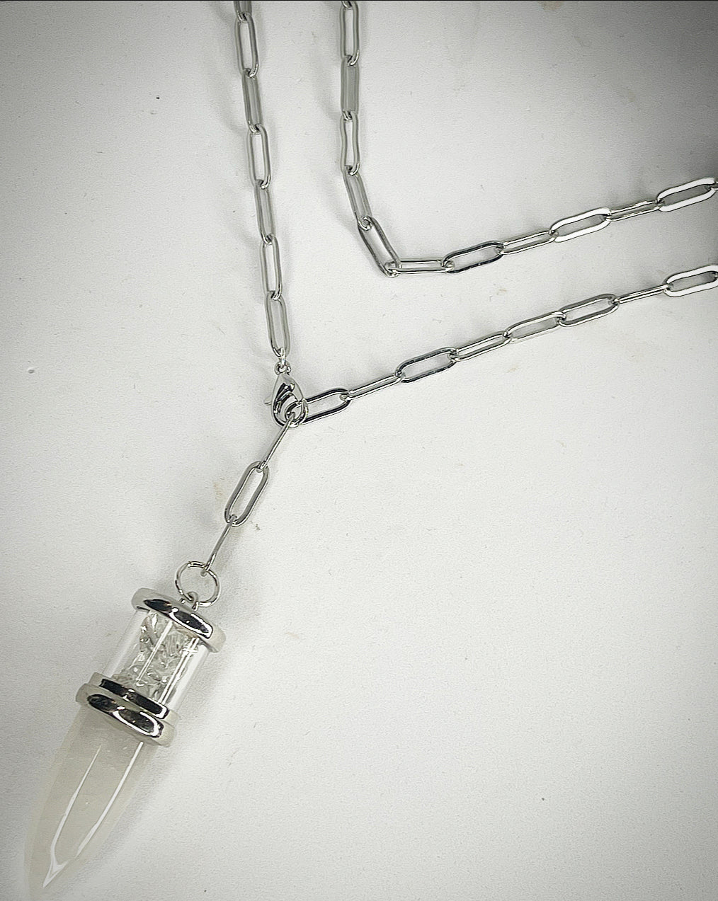 RAW Quartz Bullet Necklace in Silver