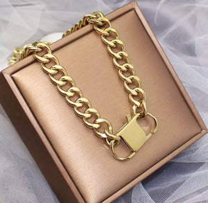 HEAVY METAL Gold Lock Necklace - HM057