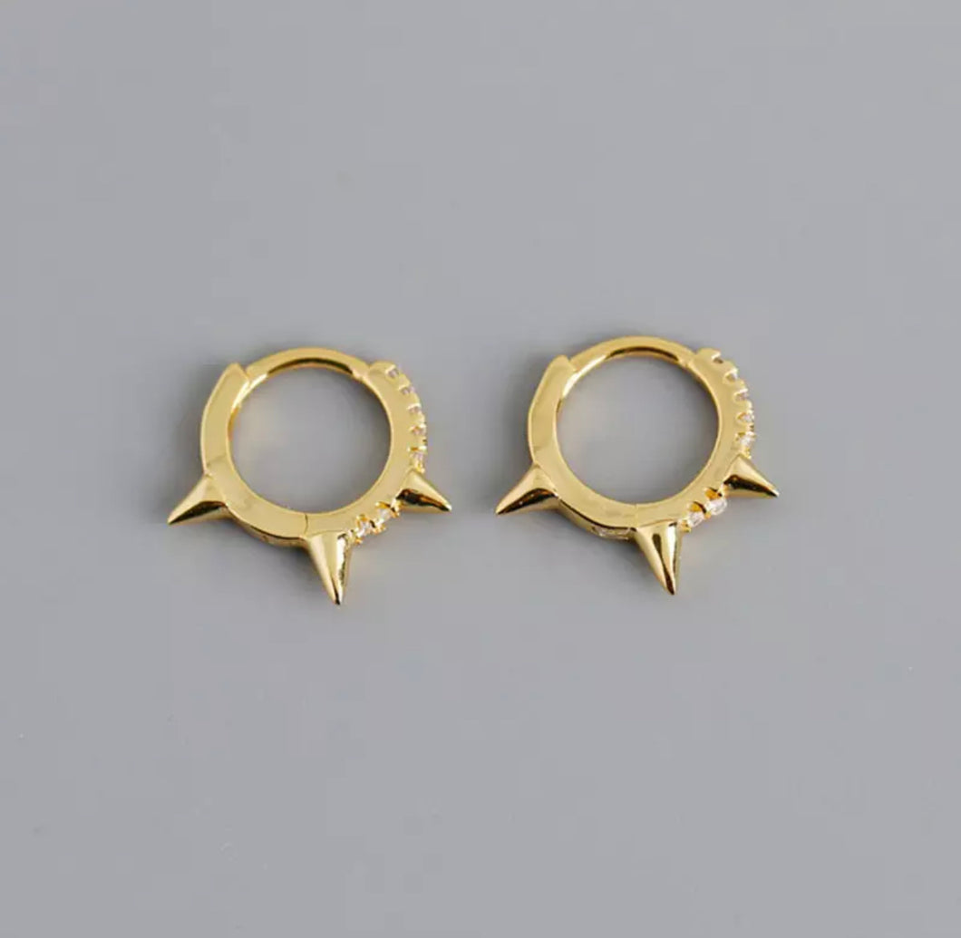 HEAVY METAL COLLECTION - Rhinestone Triple Spike Earrings in Gold - HM106G