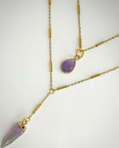 RAW Amethyst Drop Necklace in Gold -RA048