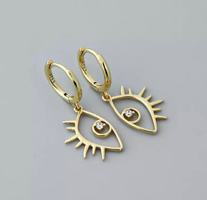 HEAVY METAL COLLECTION - Dangly Evil Eye Earrings in Gold - HM109G