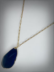 RAW Turquoise Agate Slice Long Necklace in Gold - RA005