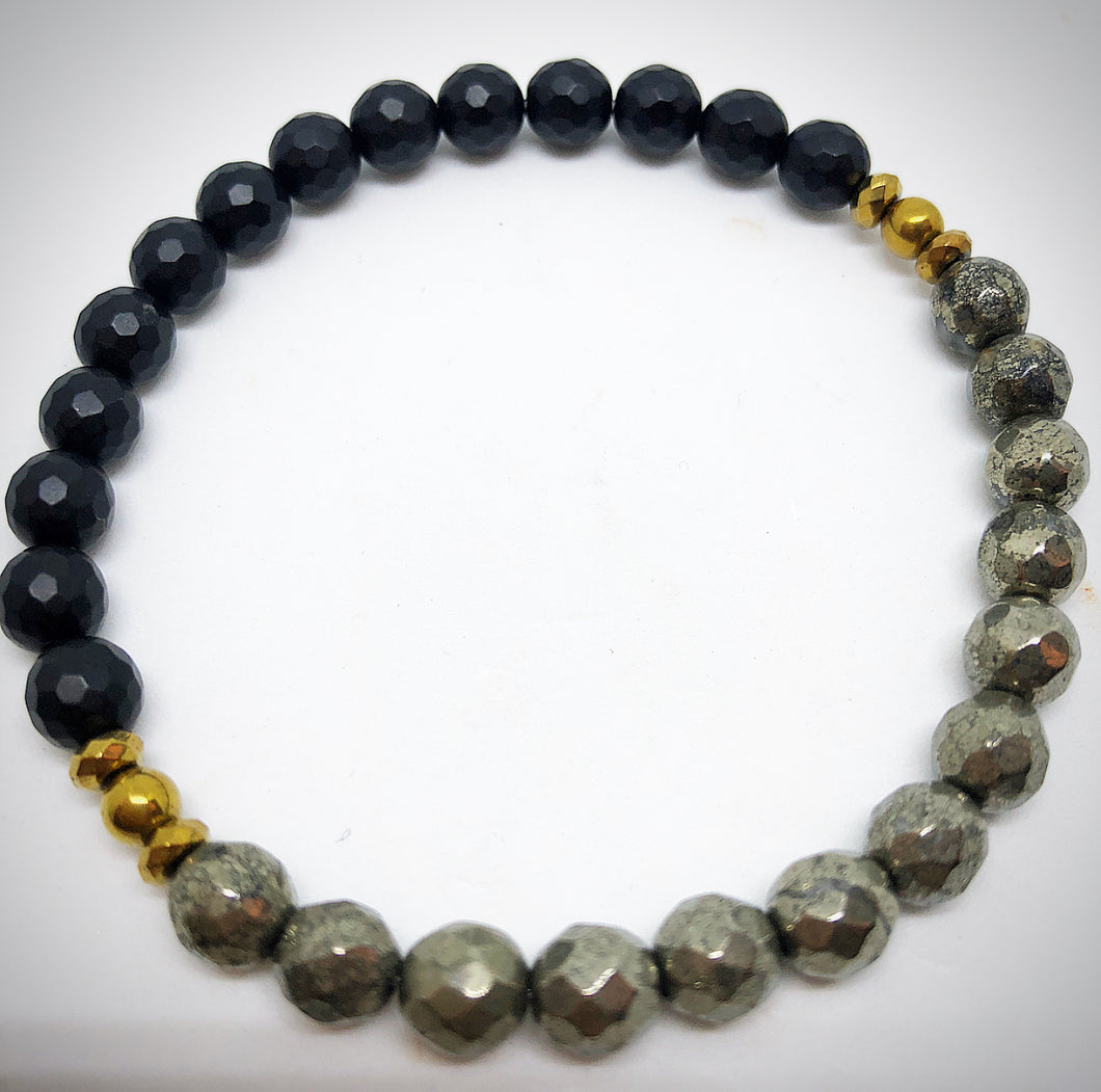 matte black onyx pyrite gold bracelet semi precious natural stone